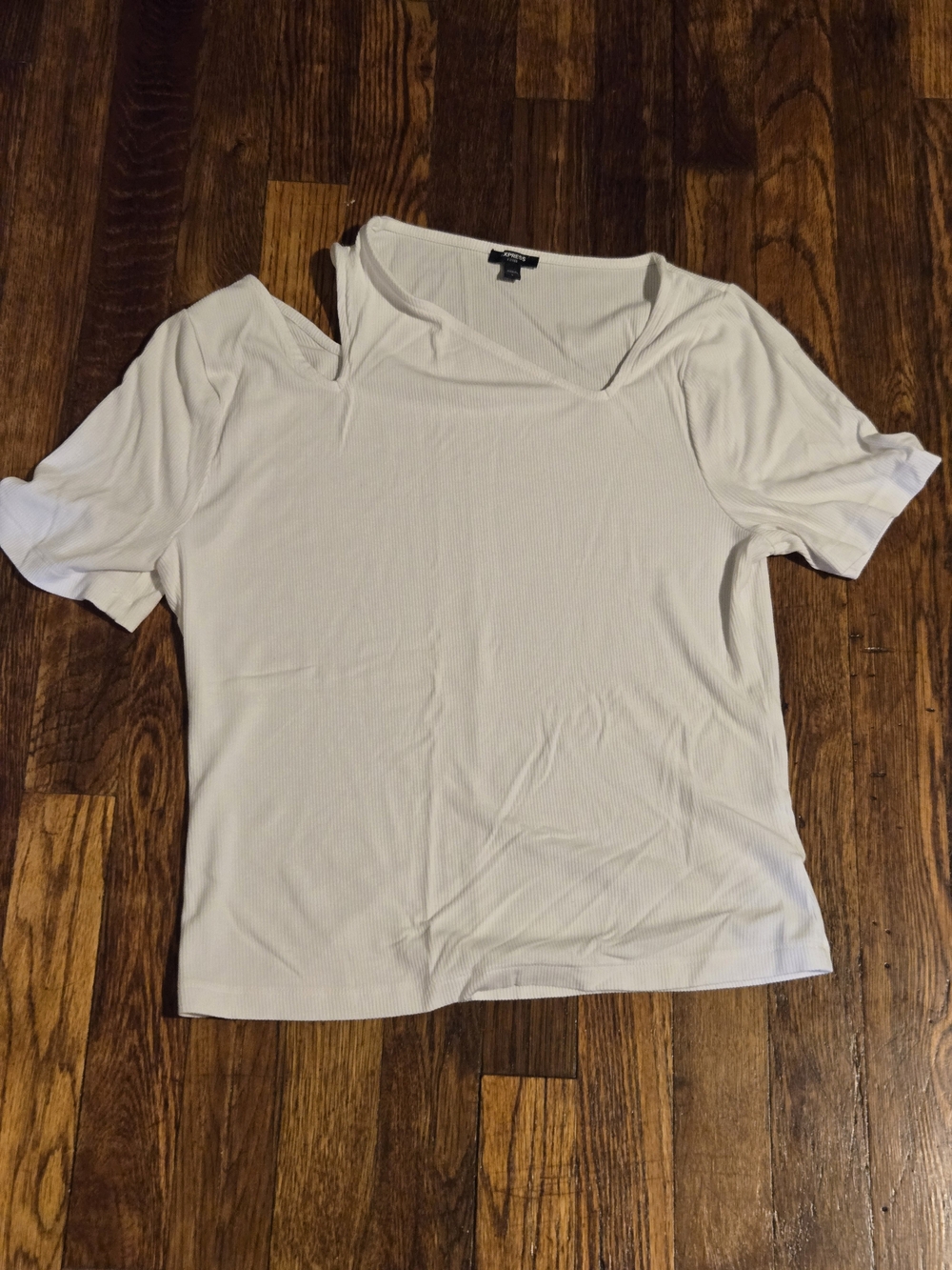 Express White Short Sleeve Ribbed Top with Cutout